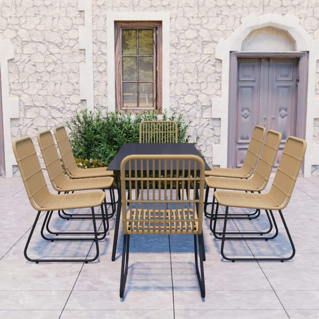 vidaXL 9-tlg. Garten-Essgruppe Poly Rattan und Glas Schwarz