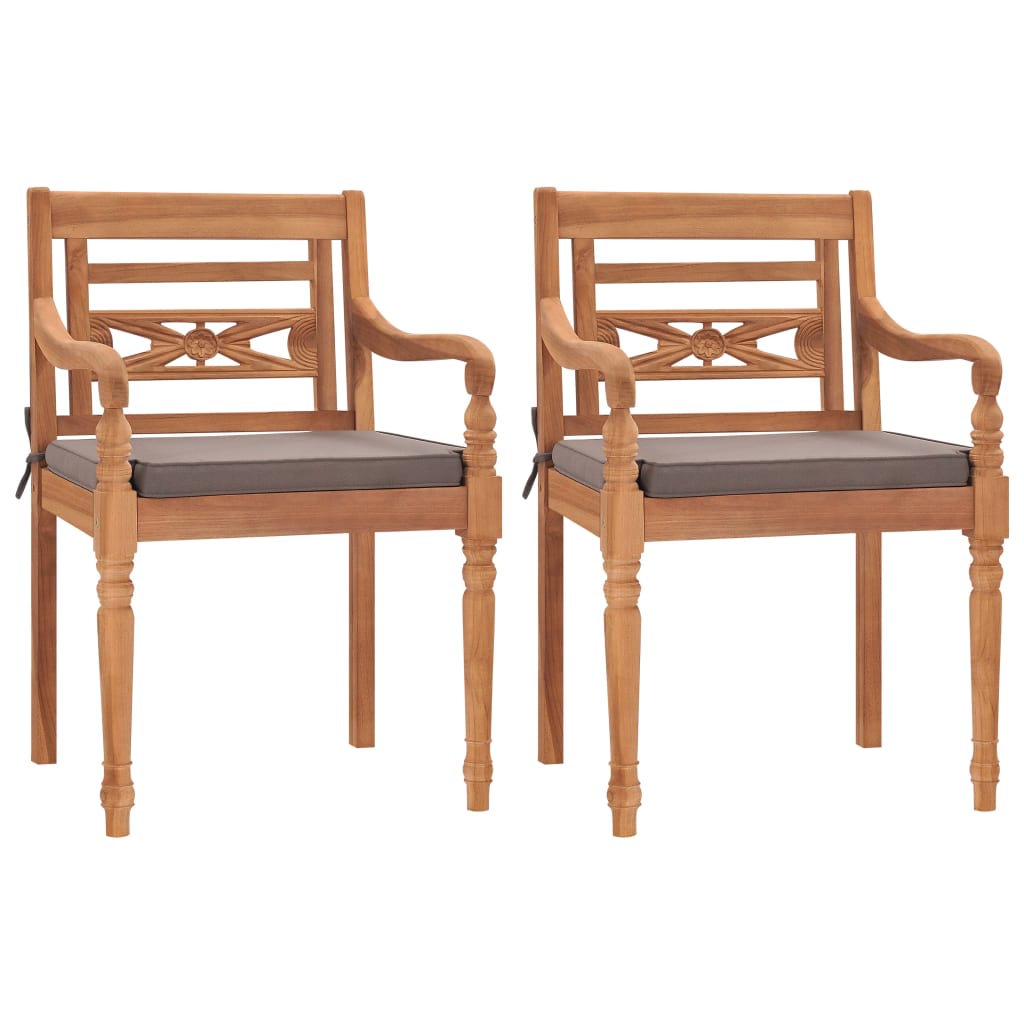 vidaXL Batavia-Stühle 2 Stk. mit Dunkelgrauen Kissen Massivholz Teak