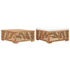 vidaXL Gartentisch und Fußhocker Set mit Creme Kissen Teak Massivholz