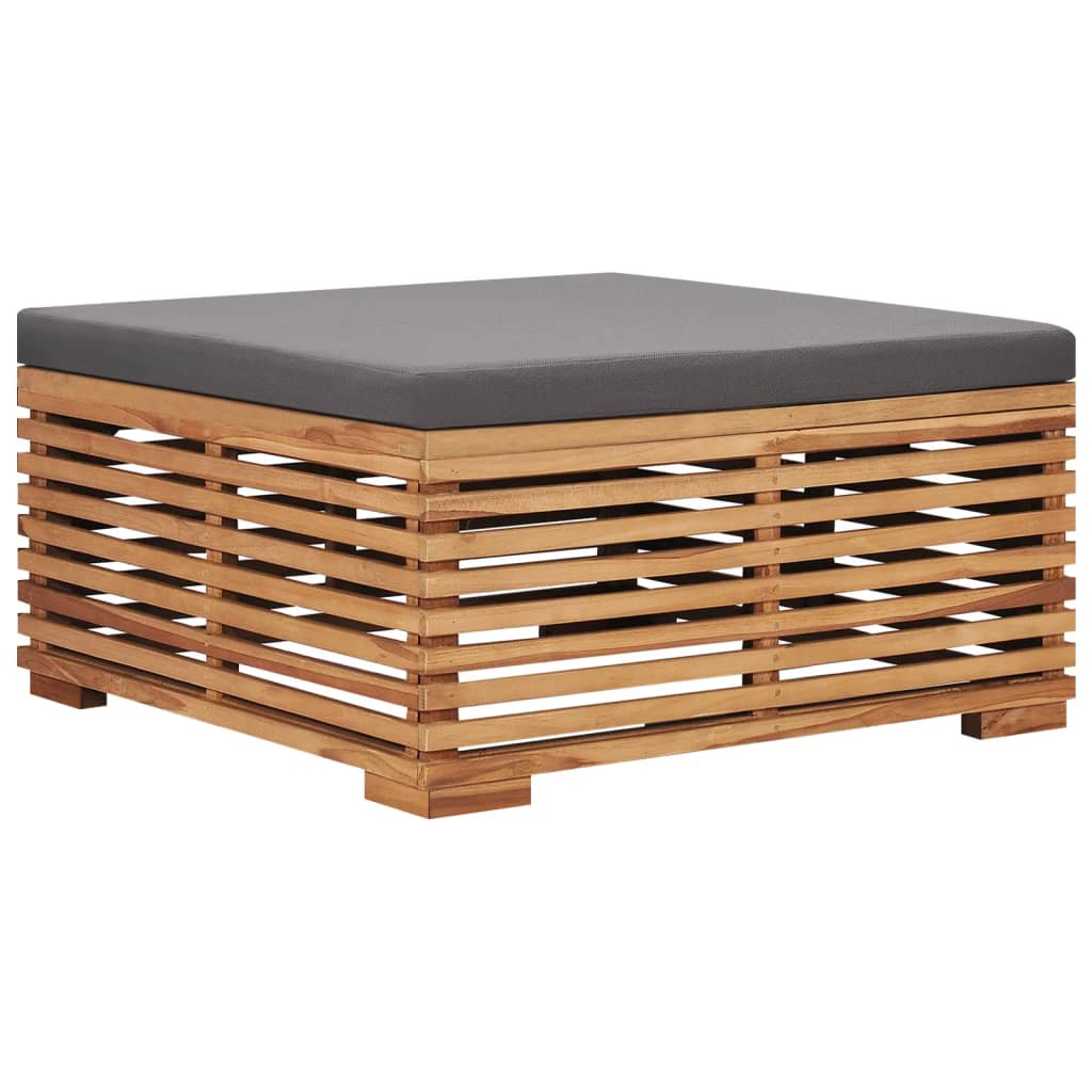 vidaXL Gartentisch und Fußhocker Set mit Dunkelgrauem Kissen Teakholz
