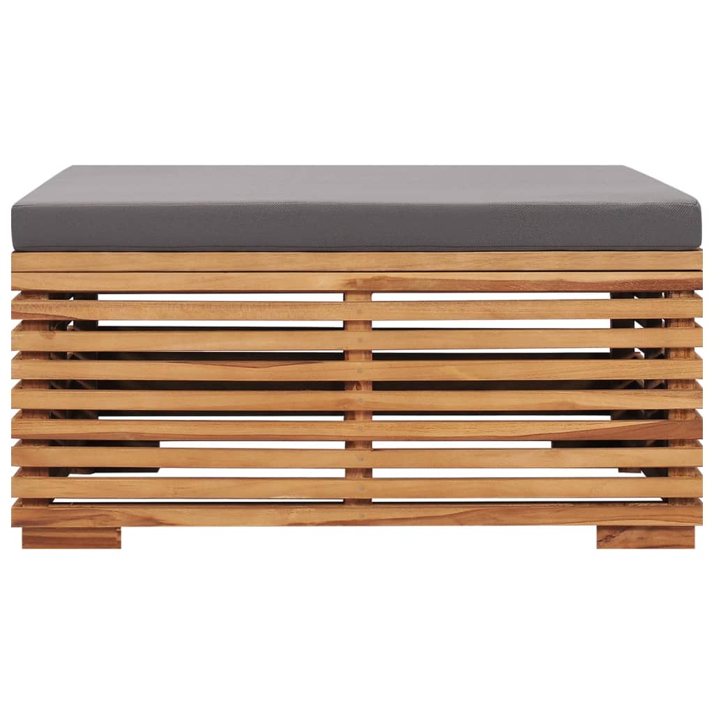 vidaXL Gartentisch und Fußhocker Set mit Dunkelgrauem Kissen Teakholz
