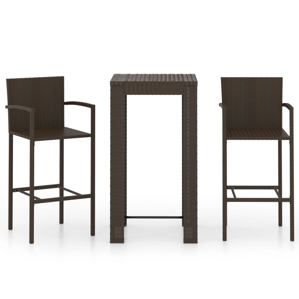 vidaXL 3-tlg. Garten-Bar-Set mit Armlehnen Poly Rattan Braun