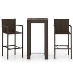 vidaXL 3-tlg. Garten-Bar-Set mit Armlehnen Poly Rattan Braun
