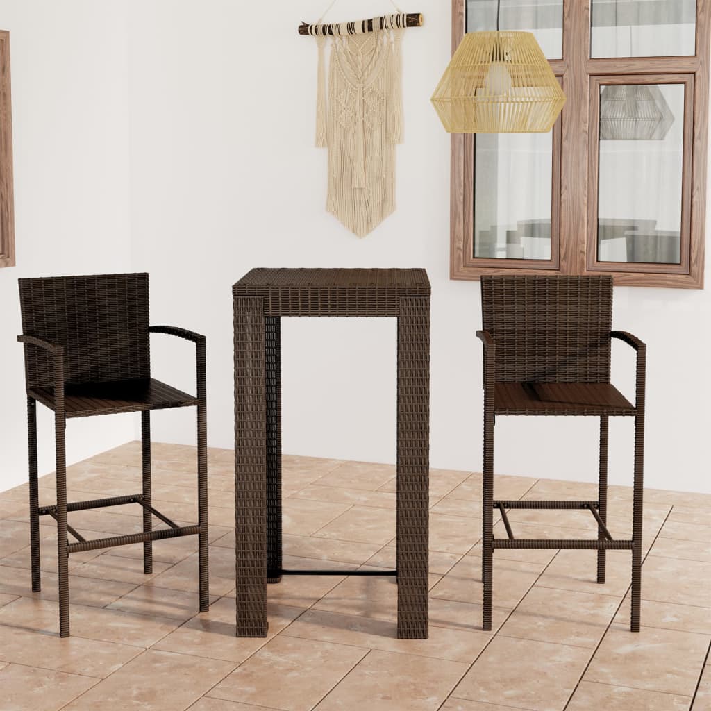 vidaXL 3-tlg. Garten-Bar-Set mit Armlehnen Poly Rattan Braun