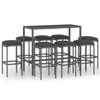 vidaXL 9-tlg. Gartenbar-Set mit Kissen Poly Rattan Grau