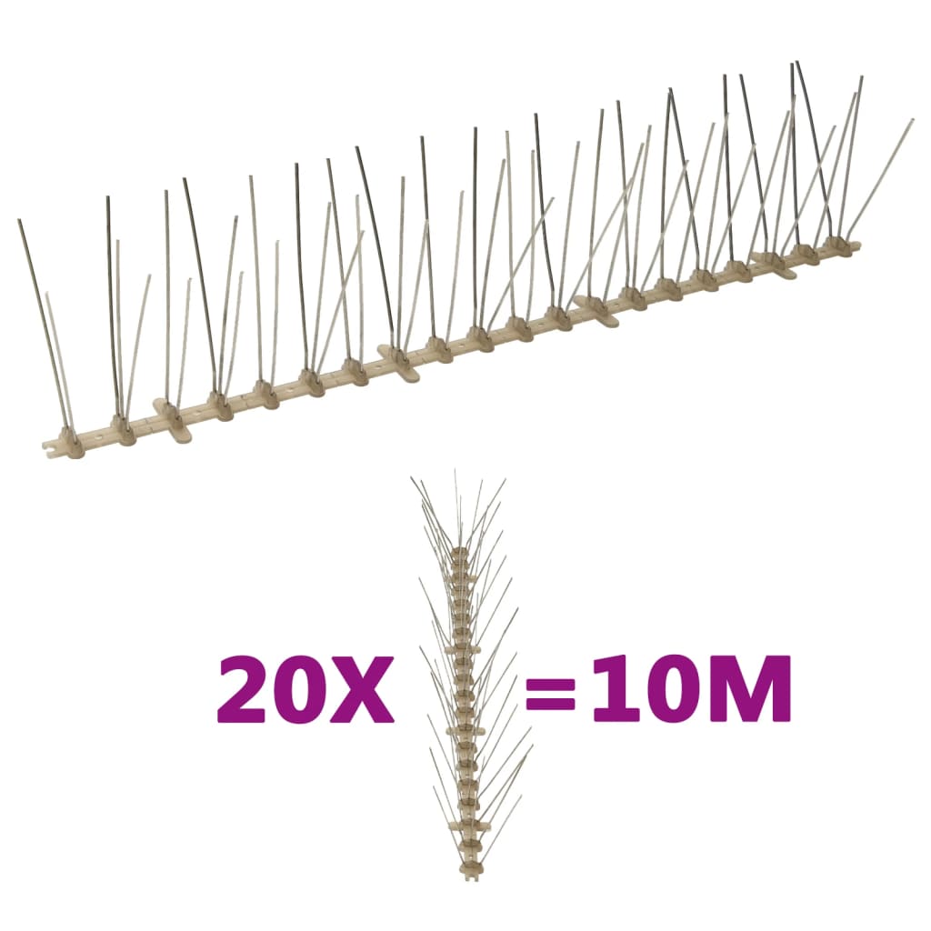 vidaXL 20-tlg. Vogelabwehr-Spikes-Set 10 m Kunststoff 5-reihig