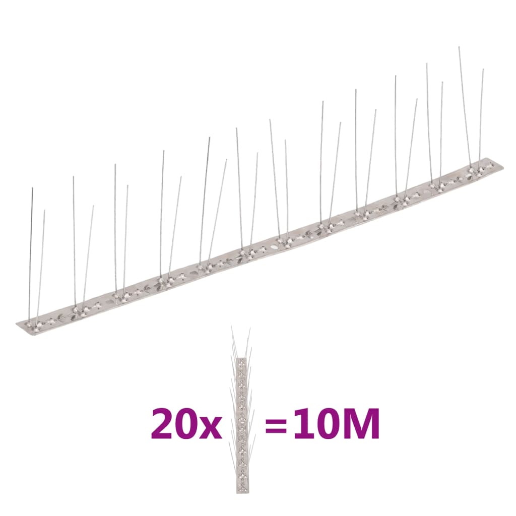vidaXL 20-tlg. Taubenabwehr Spikes-Set Edelstahl 10 m 2-reihig