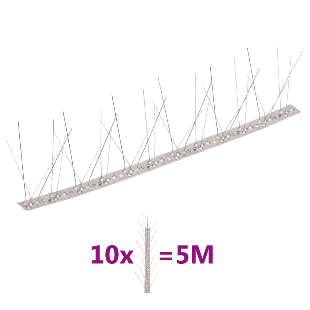 vidaXL 10-tlg. Taubenabwehr Spikes-Set Edelstahl 5 m 5-reihig