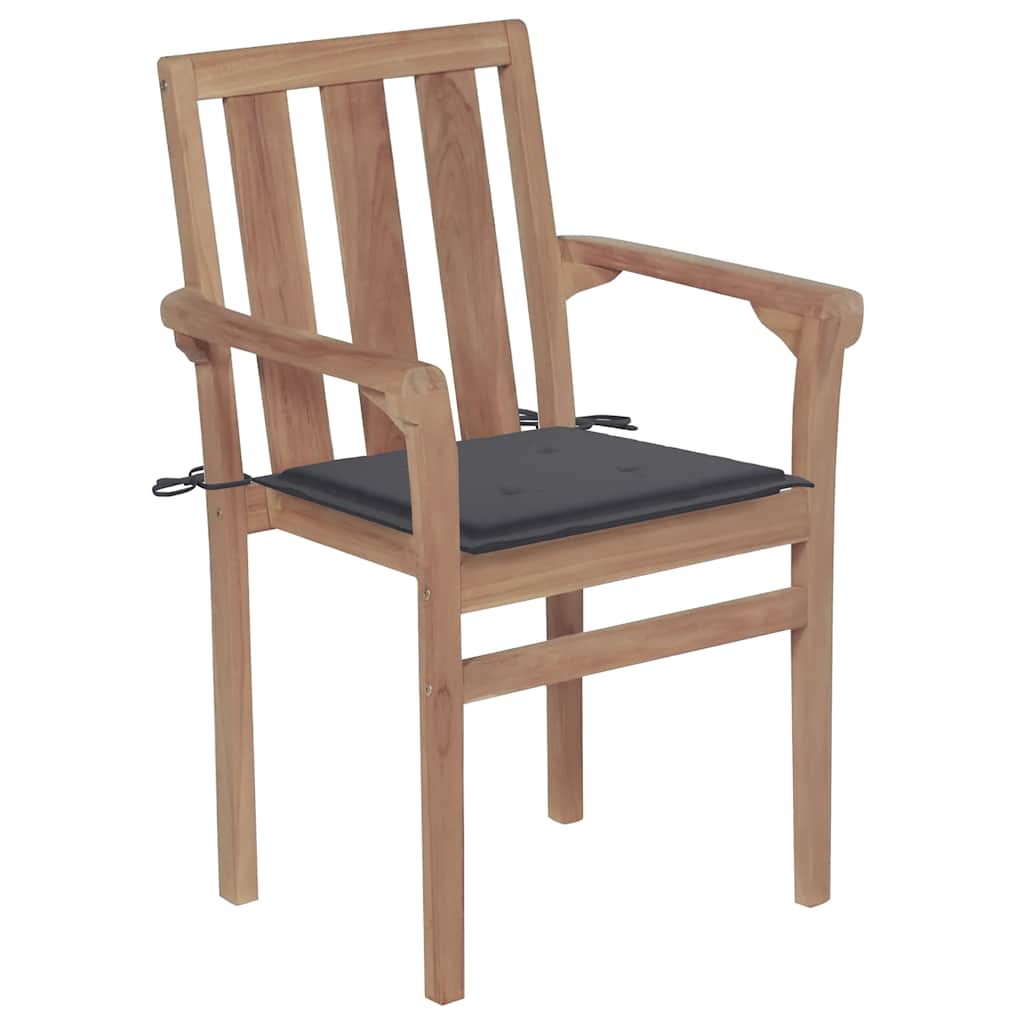 vidaXL Gartenstühle 2 Stk. mit Anthrazit Kissen Massivholz Teak
