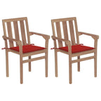 vidaXL Gartenstühle 2 Stk. mit Roten Kissen Teak Massivholz