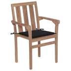 vidaXL Gartenstühle 2 Stk. mit Schwarzen Kissen Teak Massivholz