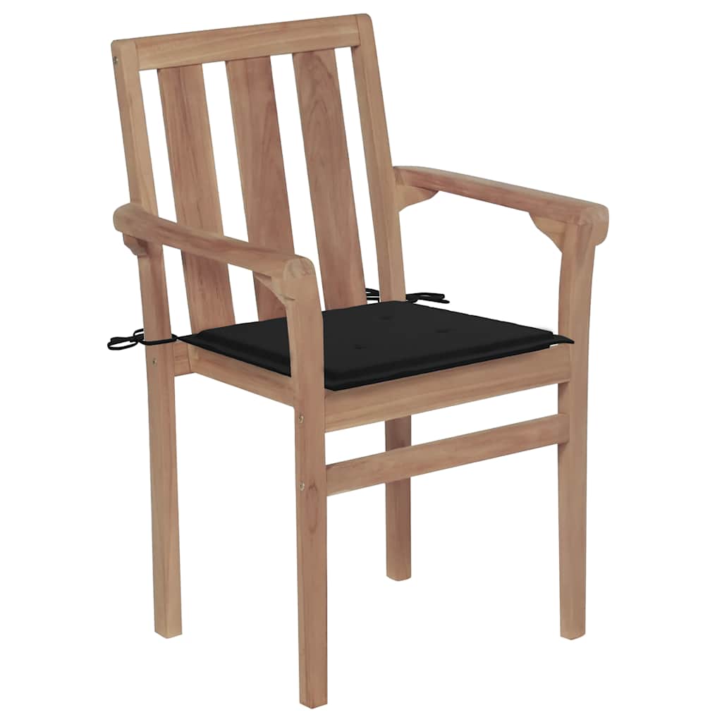 vidaXL Gartenstühle 2 Stk. mit Schwarzen Kissen Teak Massivholz