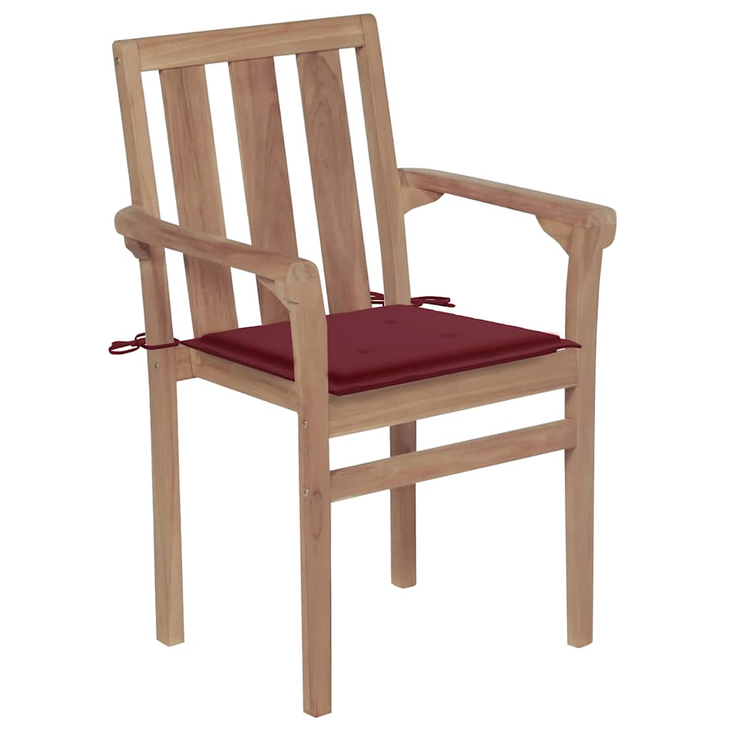 vidaXL Gartenstühle 2 Stk. mit Weinroten Kissen Teak Massivholz
