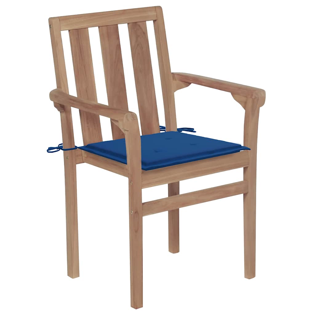 vidaXL Gartenstühle 2 Stk. mit Königsblauen Kissen Teak Massivholz