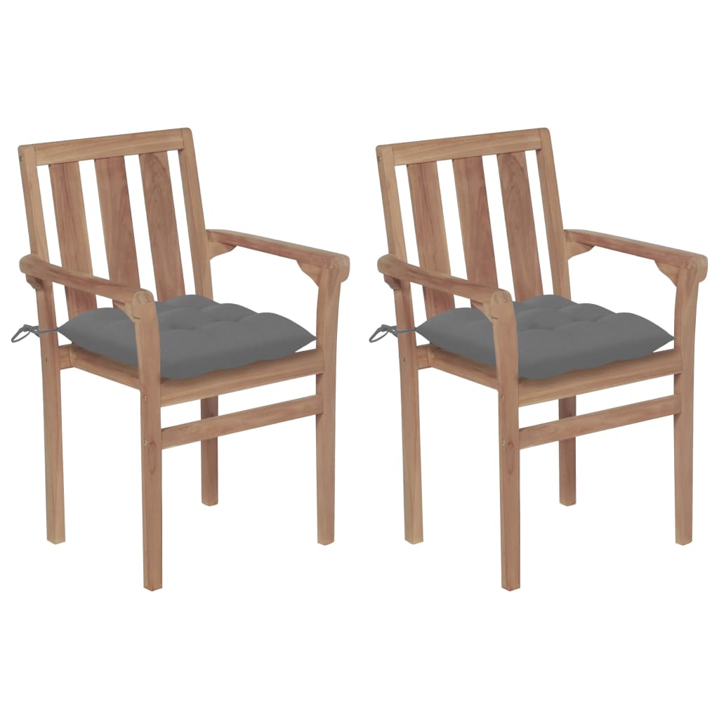 vidaXL Gartenstühle 2 Stk. mit Grauen Kissen Massivholz Teak