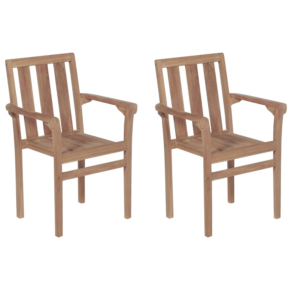 vidaXL Gartenstühle 2 Stk. mit Grauen Kissen Massivholz Teak