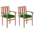 vidaXL Gartenstühle 2 Stk. mit Grünen Kissen Massivholz Teak