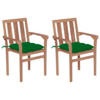 vidaXL Gartenstühle 2 Stk. mit Grünen Kissen Massivholz Teak