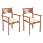 vidaXL Gartenstühle 2 Stk. mit Cremeweißen Kissen Massivholz Teak