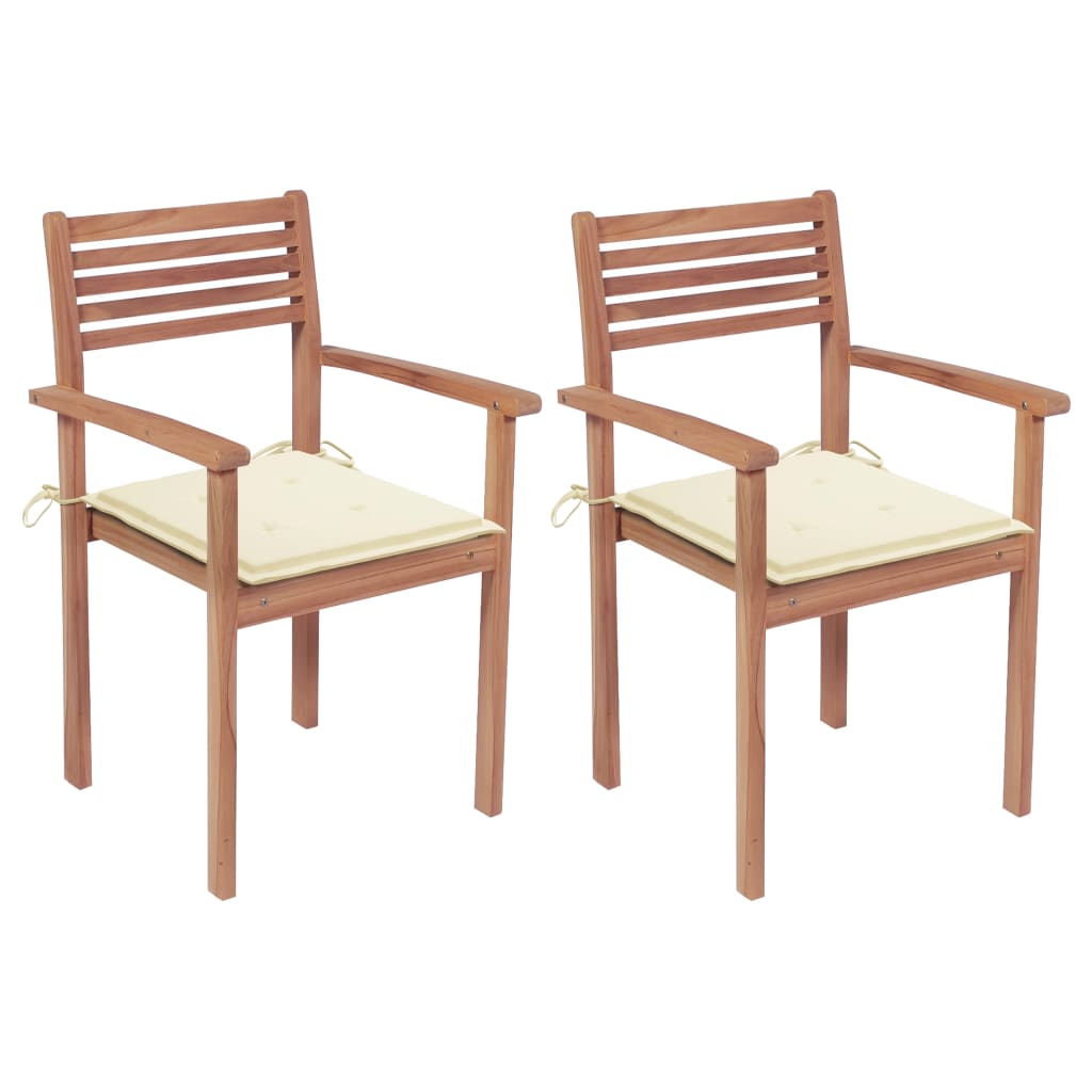 vidaXL Gartenstühle 2 Stk. mit Cremeweißen Kissen Massivholz Teak