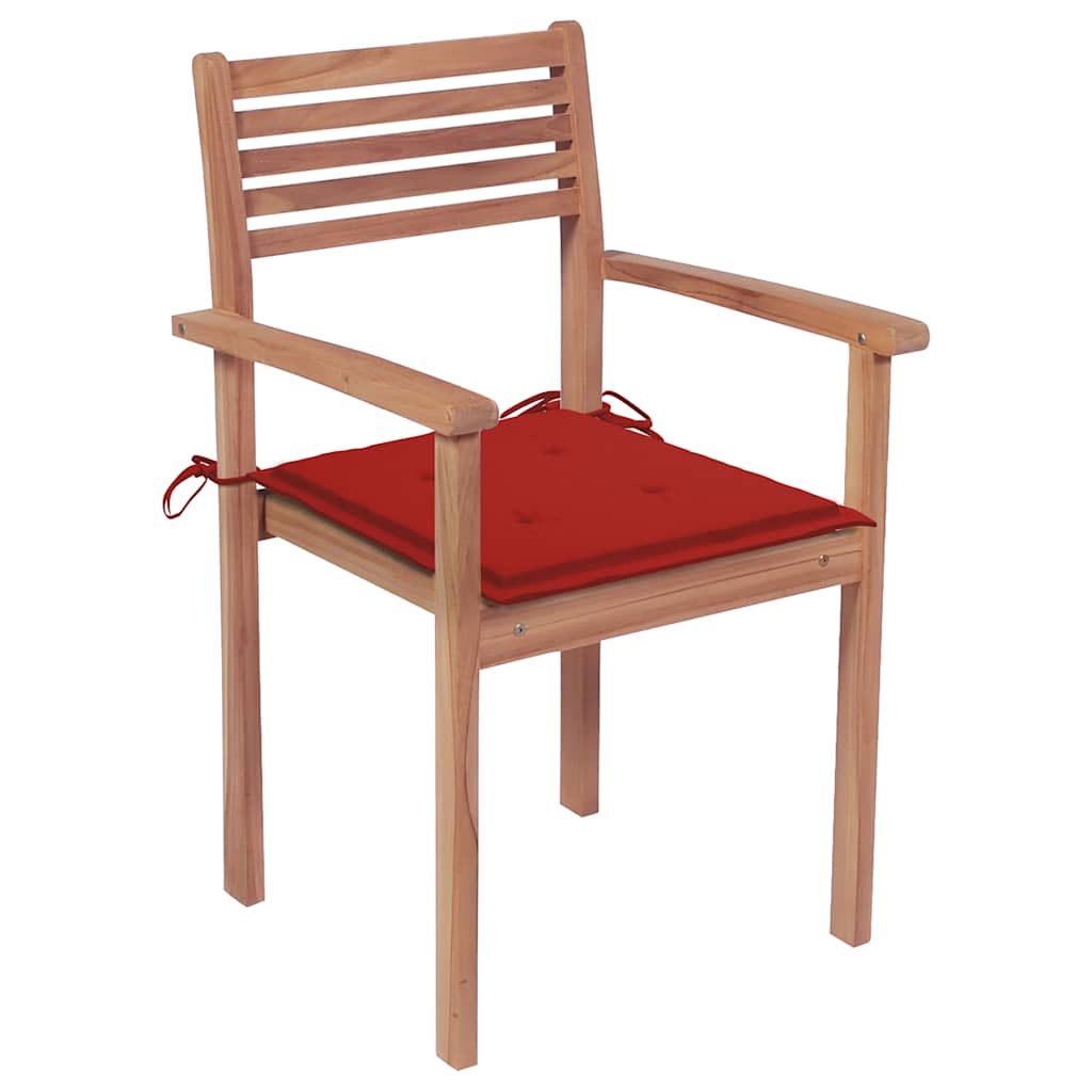 vidaXL Gartenstühle 2 Stk. mit Roten Kissen Massivholz Teak