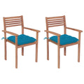 vidaXL Gartenstühle 2 Stk. mit Hellblauen Kissen Massivholz Teak