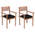 vidaXL Gartenstühle 2 Stk. mit Schwarzen Kissen Massivholz Teak
