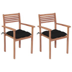 vidaXL Gartenstühle 2 Stk. mit Schwarzen Kissen Massivholz Teak