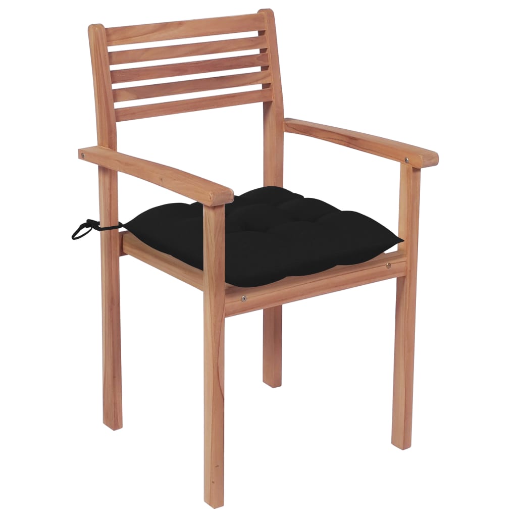 vidaXL Gartenstühle 2 Stk. mit Schwarzen Kissen Massivholz Teak
