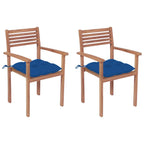 vidaXL Gartenstühle 2 Stk. mit Blauen Kissen Massivholz Teak