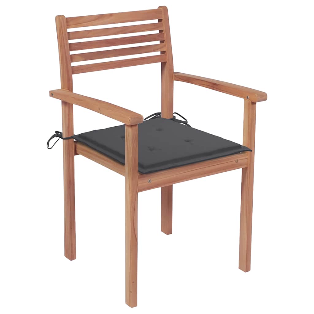 vidaXL Gartenstühle 4 Stk. mit Anthrazit Kissen Massivholz Teak