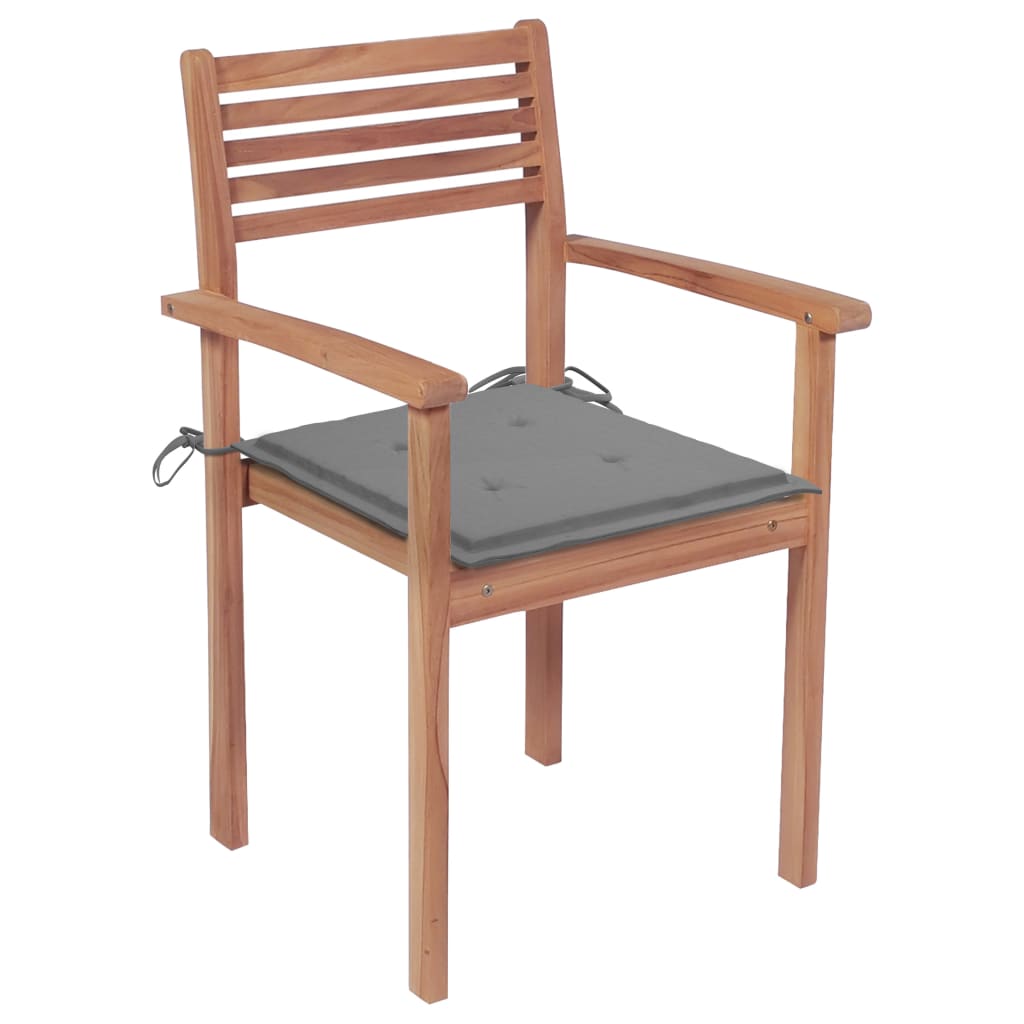vidaXL Gartenstühle 4 Stk. mit Grauen Kissen Massivholz Teak