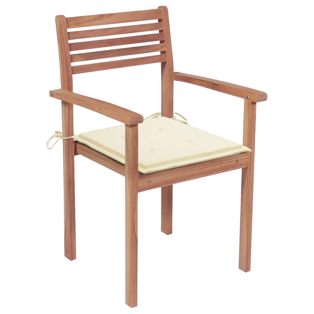 vidaXL Gartenstühle 4 Stk. mit Cremeweißen Kissen Massivholz Teak