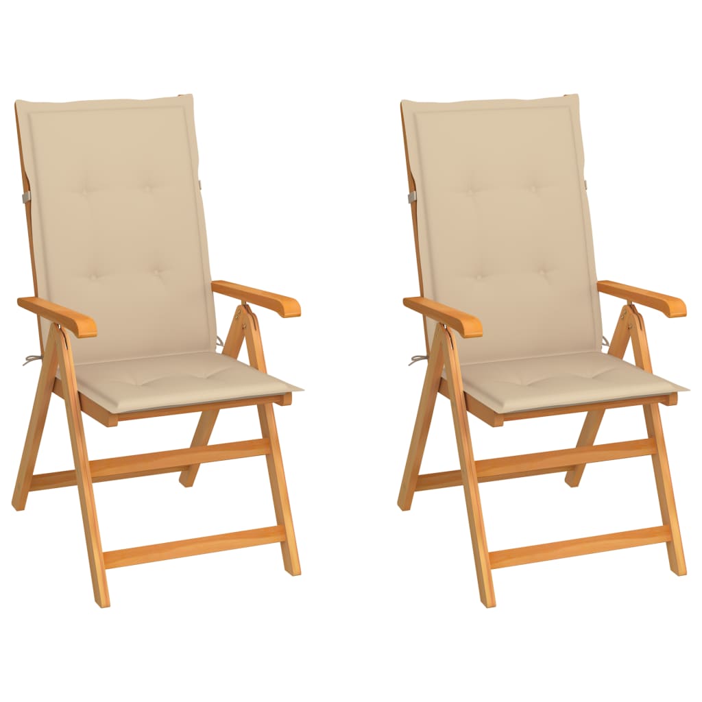 vidaXL Gartenstühle 2 Stk. mit Beigen Kissen Massivholz Teak