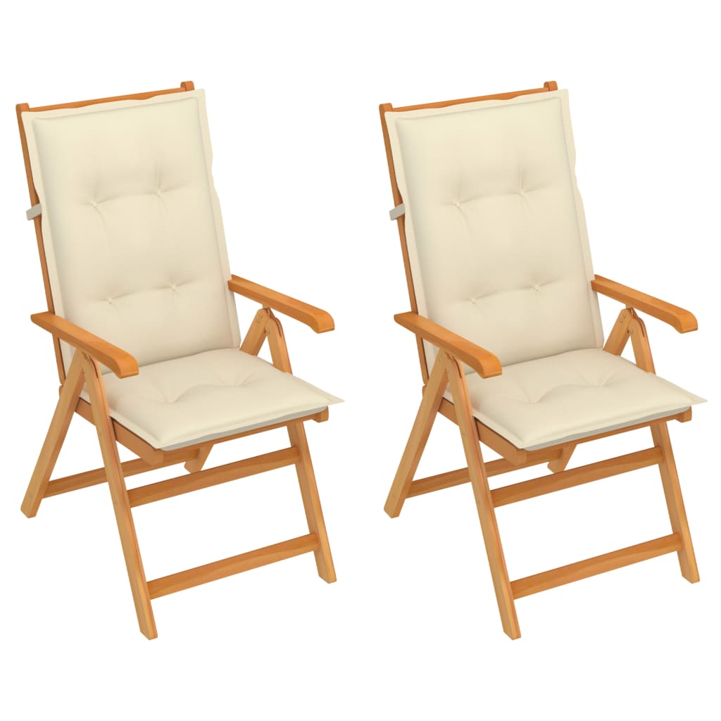 vidaXL Gartenstühle 2 Stk. mit Cremeweißen Auflagen Massivholz Teak