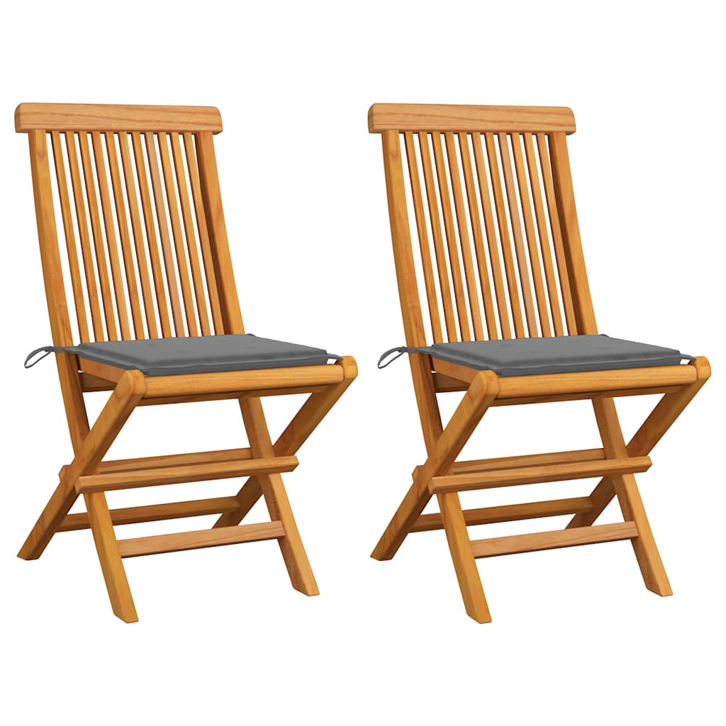 vidaXL Gartenstühle mit Grauen Kissen 2 Stk. Massivholz Teak