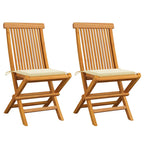 vidaXL Gartenstühle mit Cremeweißen Kissen 2 Stk. Massivholz Teak