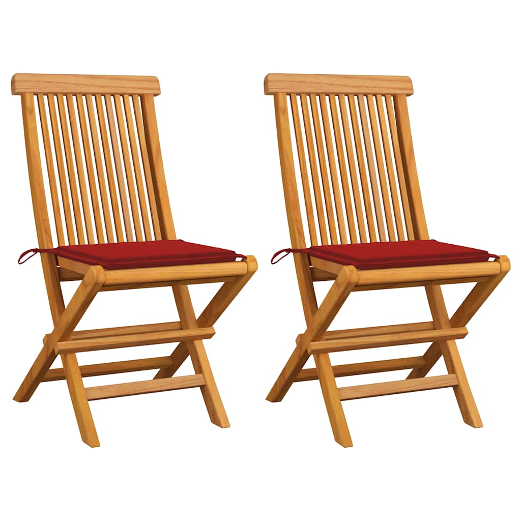 vidaXL Gartenstühle mit Roten Kissen 2 Stk. Massivholz Teak