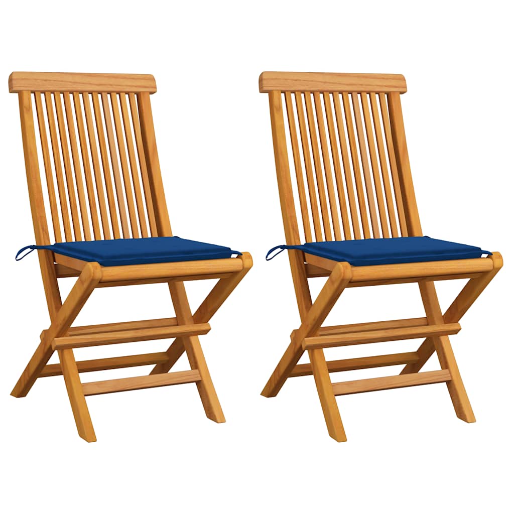 vidaXL Gartenstühle mit Königsblauen Kissen 2 Stk. Massivholz Teak