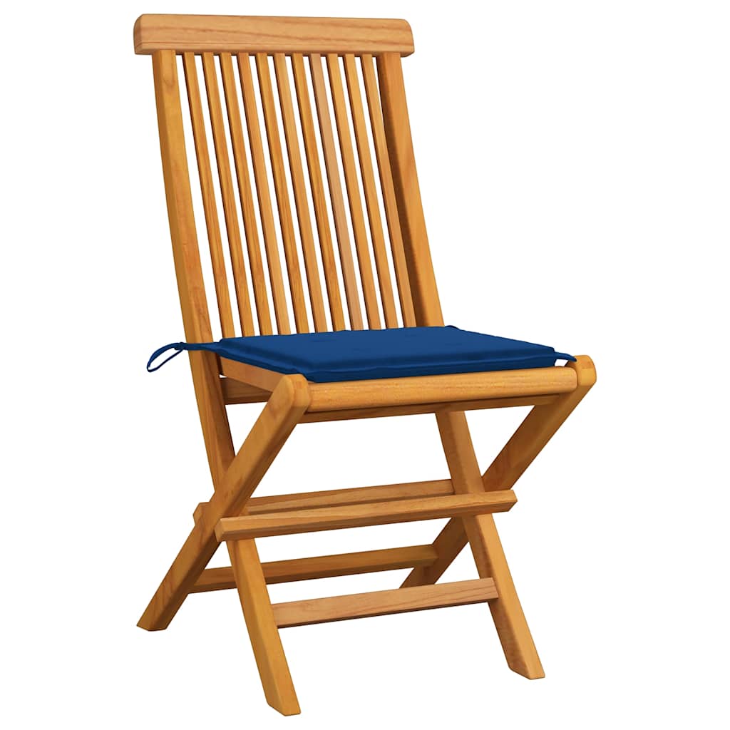 vidaXL Gartenstühle mit Königsblauen Kissen 2 Stk. Massivholz Teak