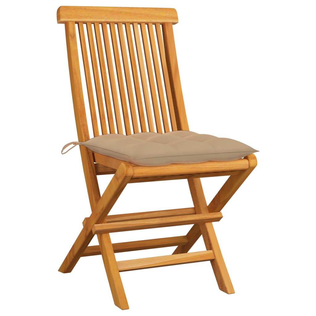 vidaXL Gartenstühle mit Beigen Kissen 2 Stk. Massivholz Teak