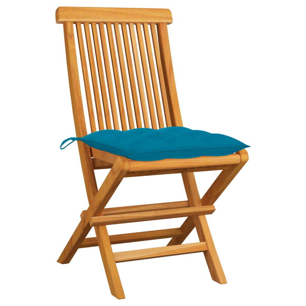 vidaXL Gartenstühle mit Hellblauen Kissen 2 Stk. Massivholz Teak