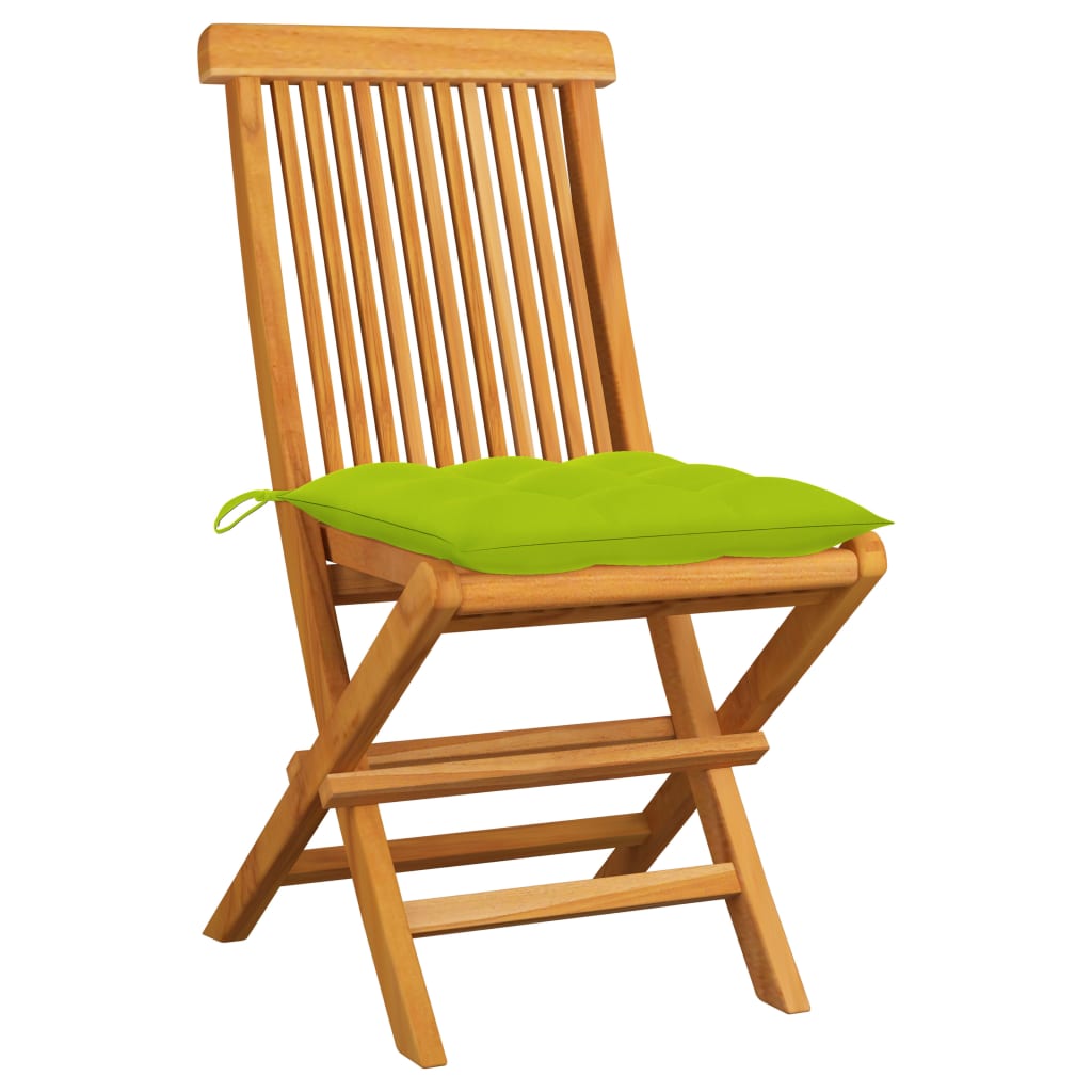 vidaXL Gartenstühle mit Hellgrünen Kissen 2 Stk. Massivholz Teak
