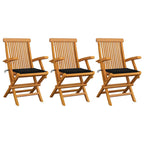 vidaXL Gartenstühle mit Schwarzen Kissen 3 Stk. Massivholz Teak