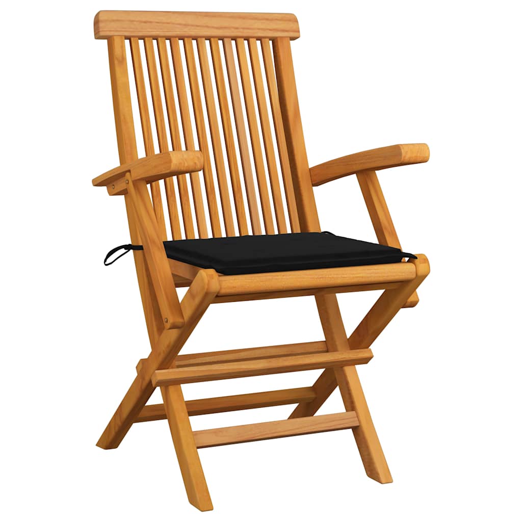 vidaXL Gartenstühle mit Schwarzen Kissen 3 Stk. Massivholz Teak