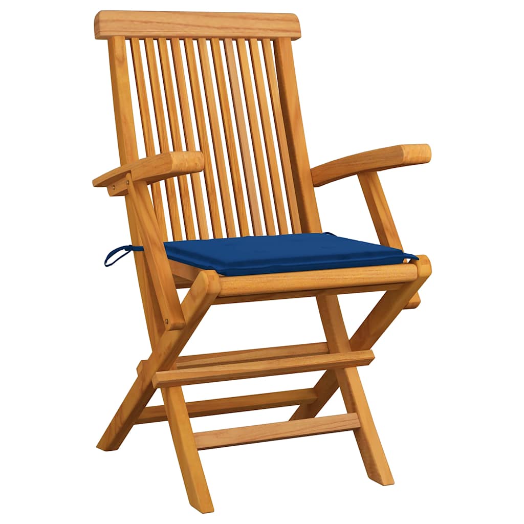 vidaXL Gartenstühle mit Königsblauen Kissen 3 Stk. Massivholz Teak