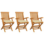 vidaXL Gartenstühle mit Cremeweißen Kissen 3 Stk. Massivholz Teak