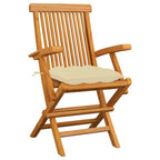 vidaXL Gartenstühle mit Cremeweißen Kissen 3 Stk. Massivholz Teak