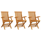 vidaXL Gartenstühle mit Beigen Kissen 3 Stk. Massivholz Teak