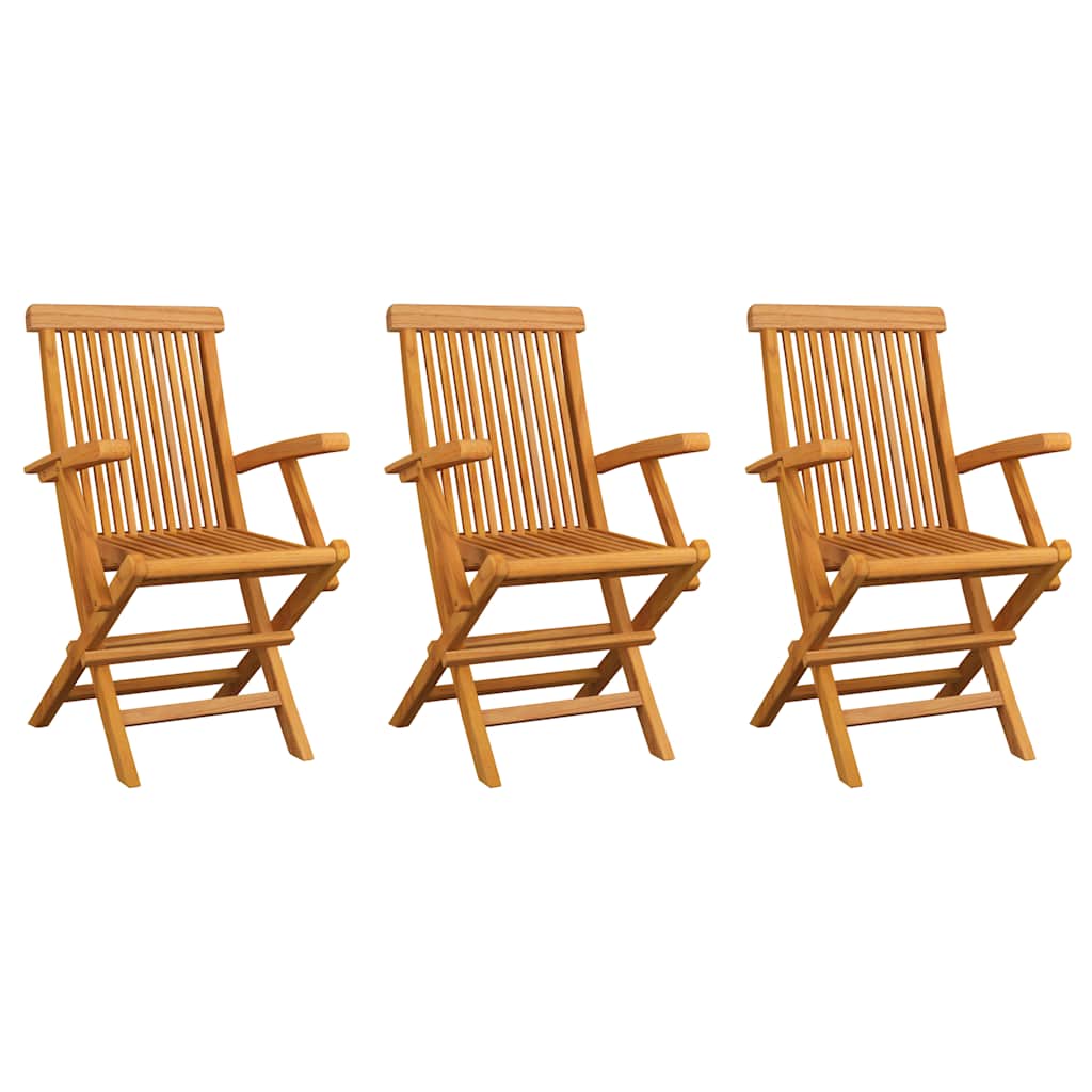 vidaXL Gartenstühle mit Beigen Kissen 3 Stk. Massivholz Teak